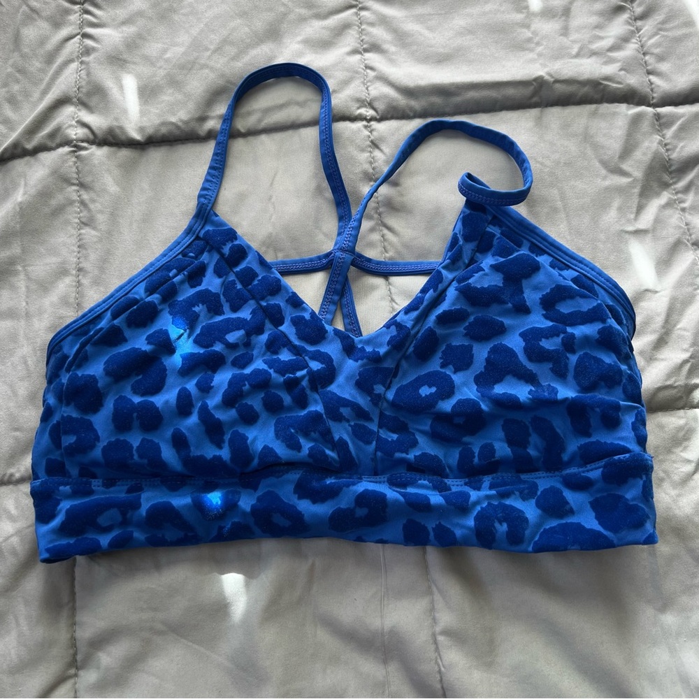 COPY - Balance Athletica Sports bra, blue, velvet, leopard print, medium